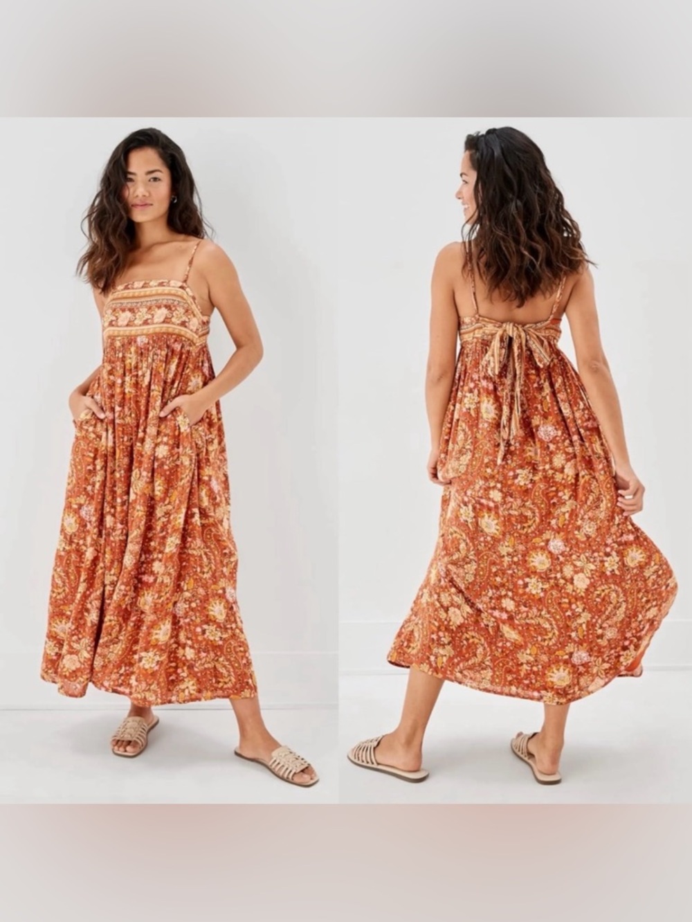 American Eagle Outfitters Rust Floral Maxi Sundress